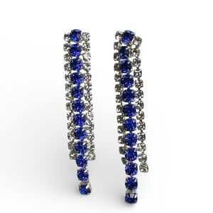 Long Silver Lab Made Blue Diamond Dangle